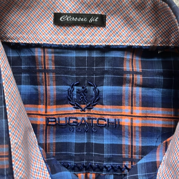 Bugatchi blue/orange plaid button-down shirt with contrasting cuffs - Picture 4 of 10